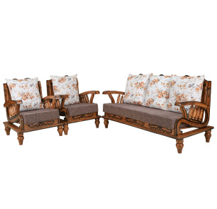 Classic 3+1+1 Wooden Sofa Set with Detachable Cushions